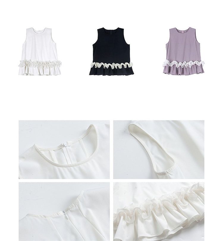 Contrast Ruffle Hem Sleeveless Top