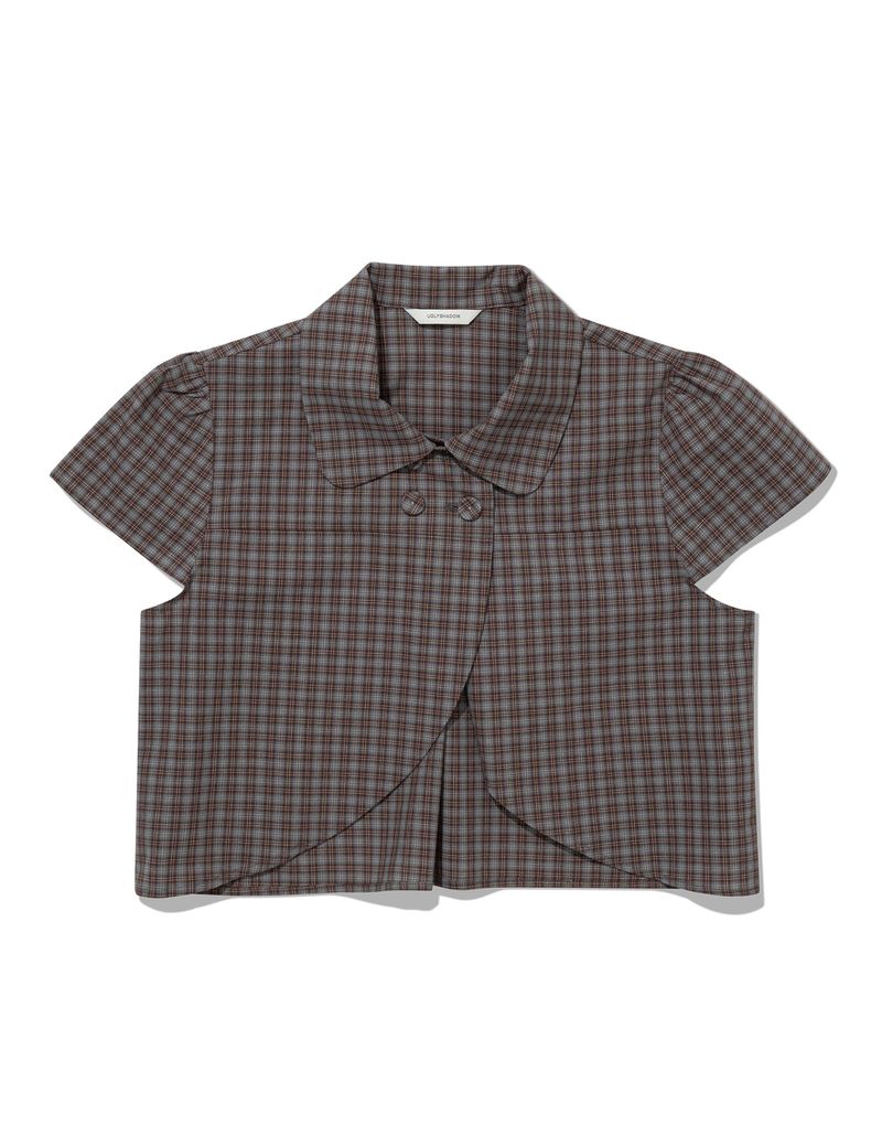 CHECKERED DOUBLE BLOUSE(BROWN)