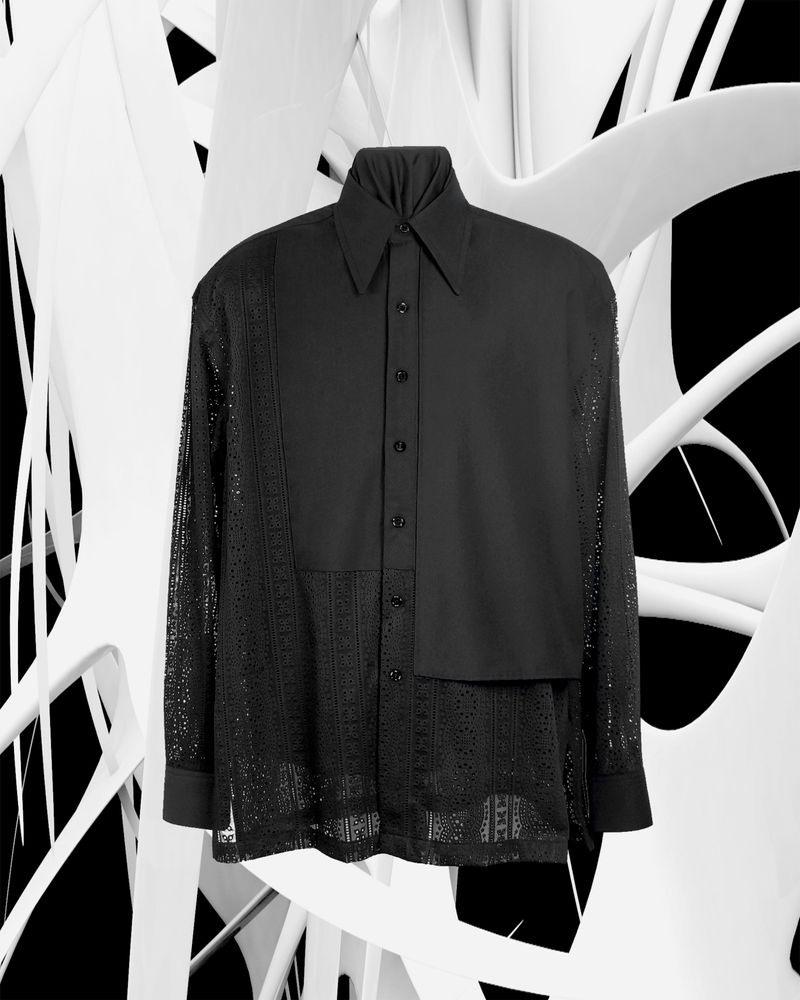 ANDEND（エンデンド）の「LACE PANEL SHIRTS_BK（Tops）」