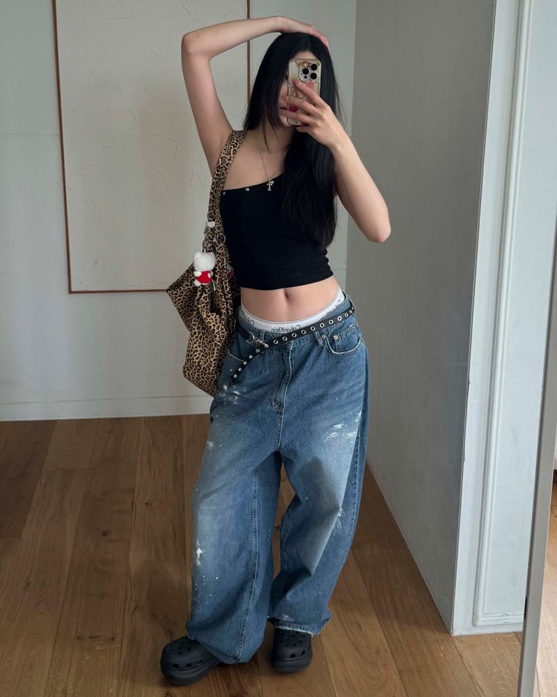 Painted denim pants
