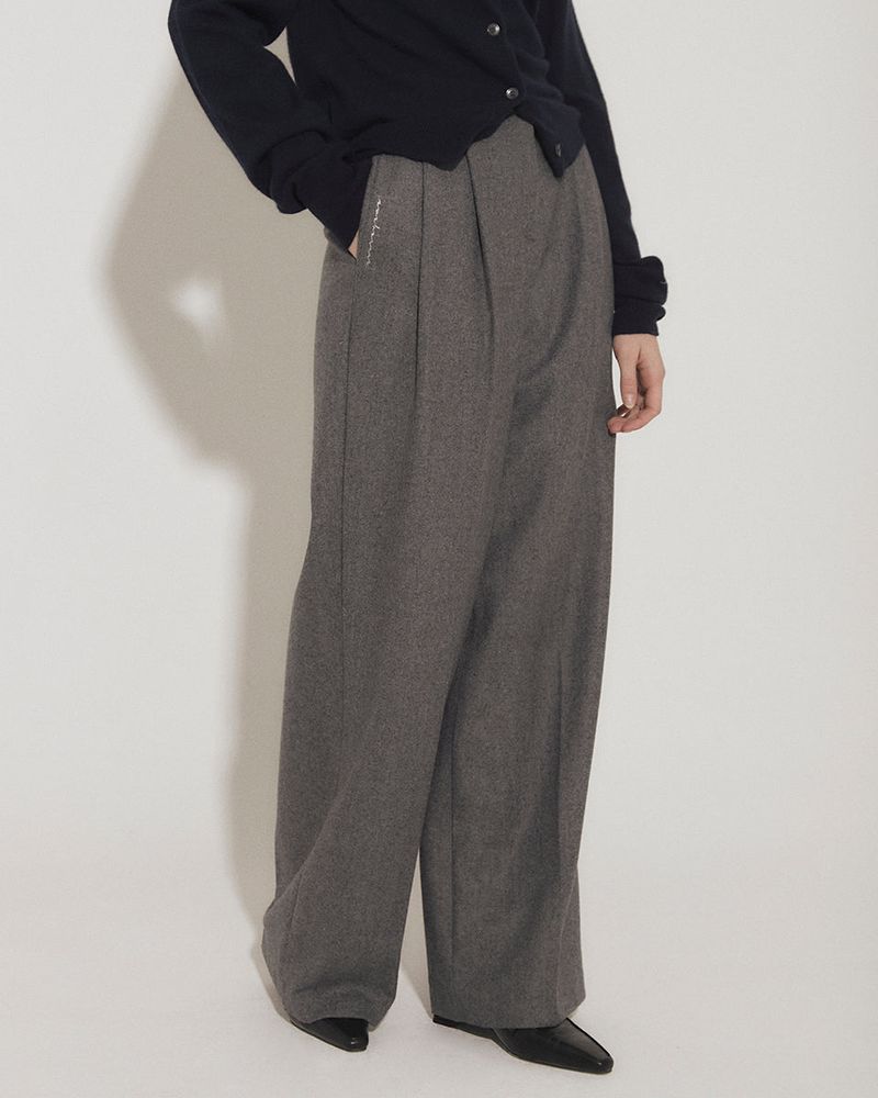 WOOL DOUBLE PLEATED SLACKS [GRAY]