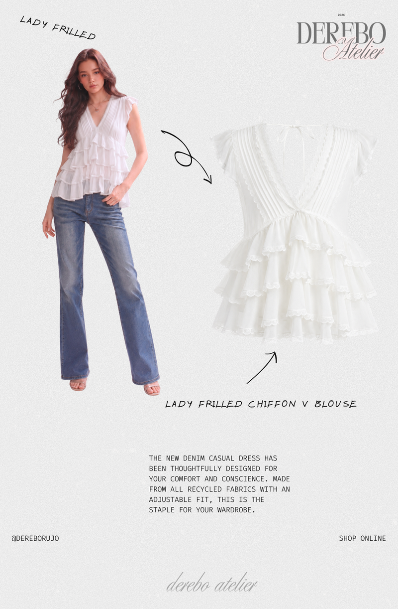Lady Frilled Chiffon V Blouse