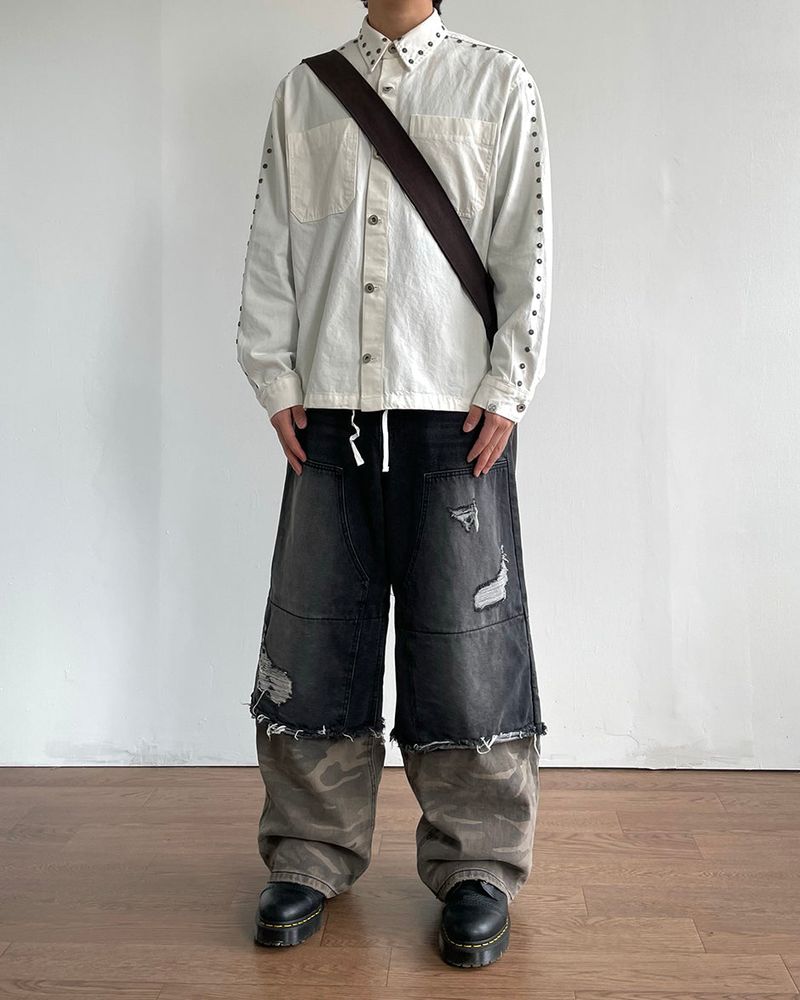 Destroyed Layered Camo Denim Pants