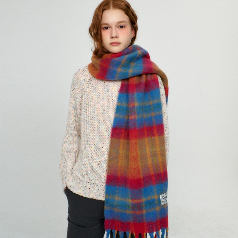 Soft Brushed Check Muffler_Blue