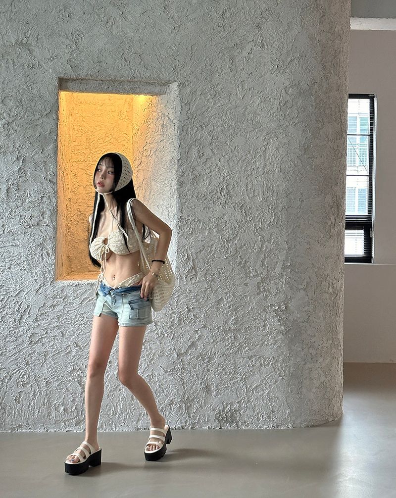 cargo denim hot pants