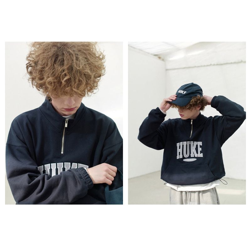 HUKE ロゴ ネイビー ハーフジップアップ MTM