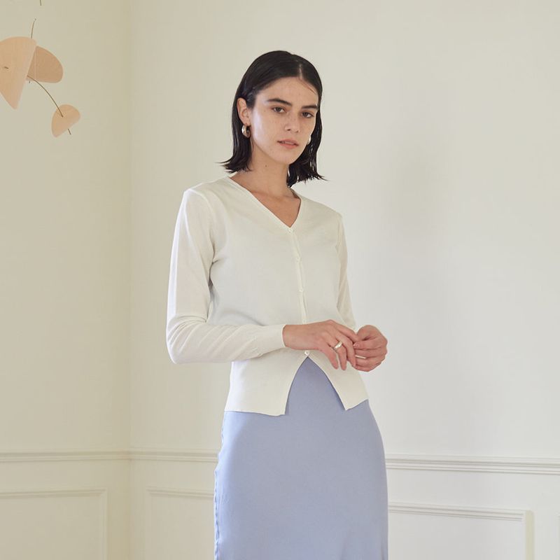 RIBBED HEM CARDIGAN (WHITE)