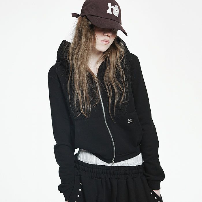 Holy Symbol Crop Hooded Zip-Up_BLACK