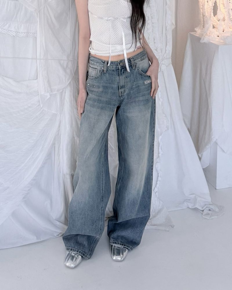 Coco flower wide fit raw Denim