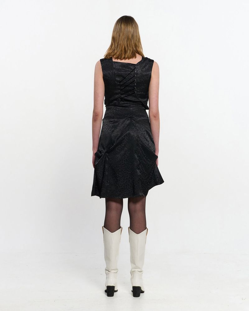 DOZI - Satin Leopard Dress _ BLACK
