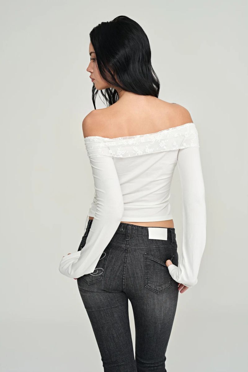 Sandy lace-up top, White