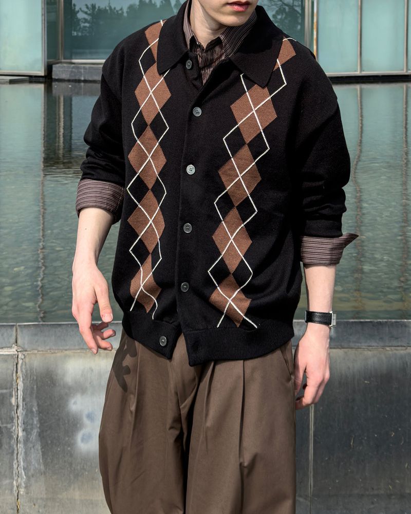 Thebel Argyle Knit Cardigan