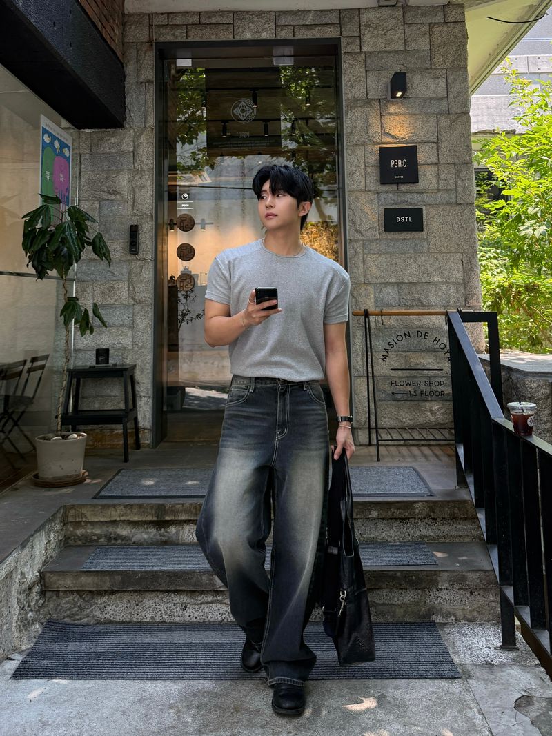 Cove banded wide denim pants