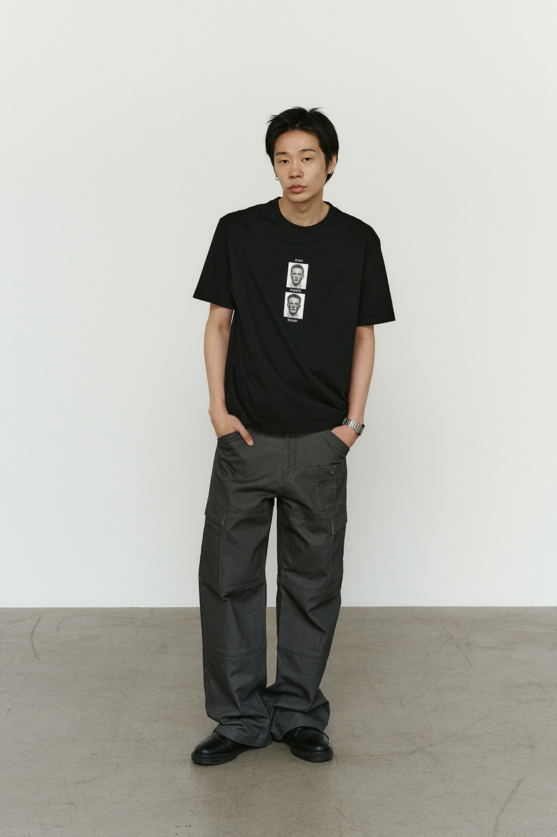 4 Panel Cargo Pockets Herringbone Twill Pants (Gray)