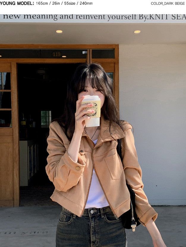 #Autumn Suede Collar Crop Jacket (4color)