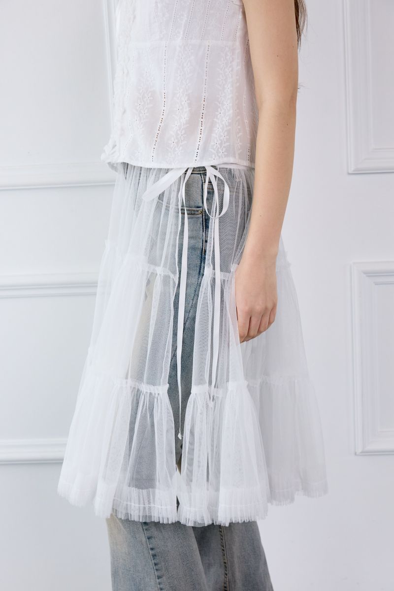 MIST MESH SHIRRING SKIRT