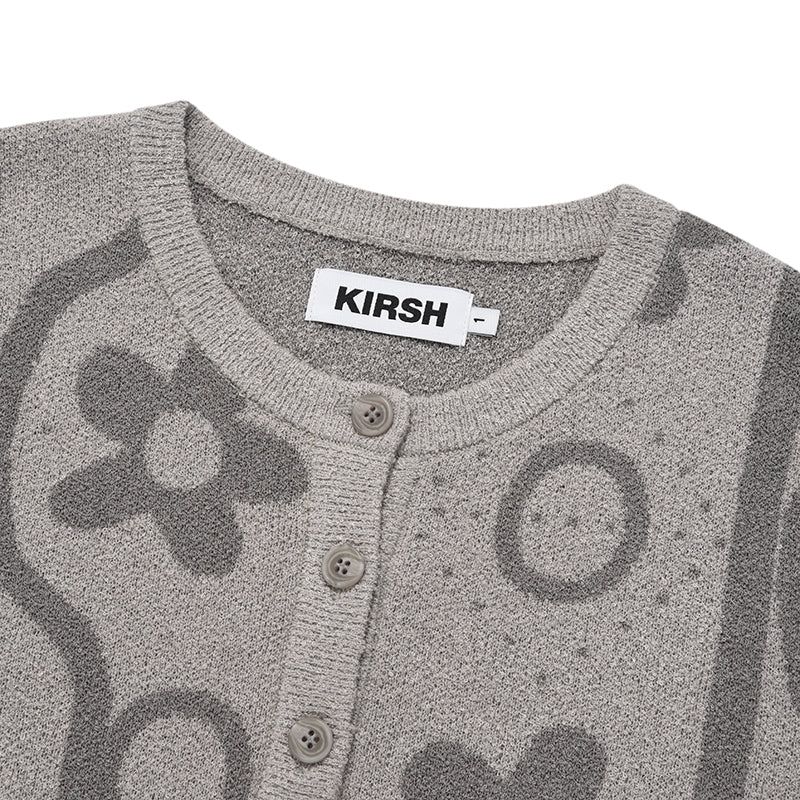 CHERRY JACQUARD PATTERN SHORT SLEEVE CARDIGAN [MELANGE GRAY]