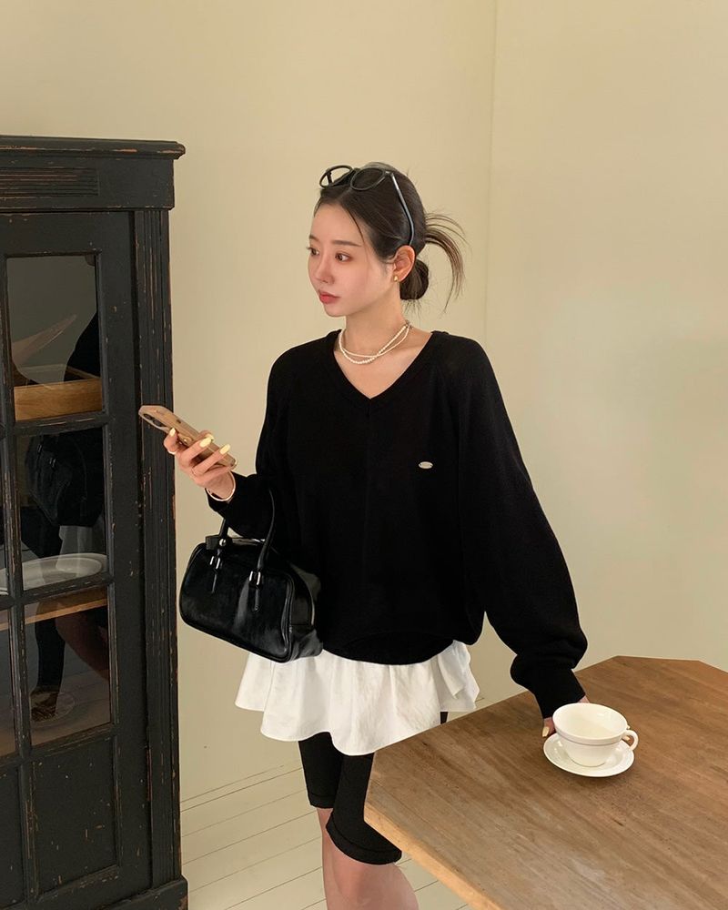 [Bellide made] シルエットサマーVネックルーズフィットニット