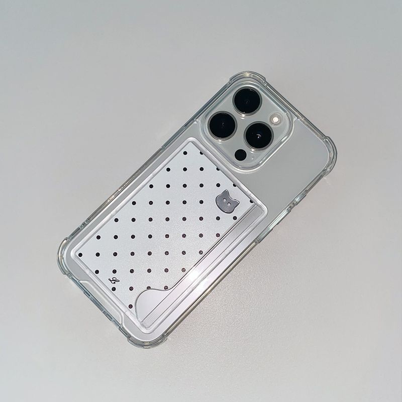 [MADE] DOTTY KITTY PHONE CASE WHITE (clear pocket)