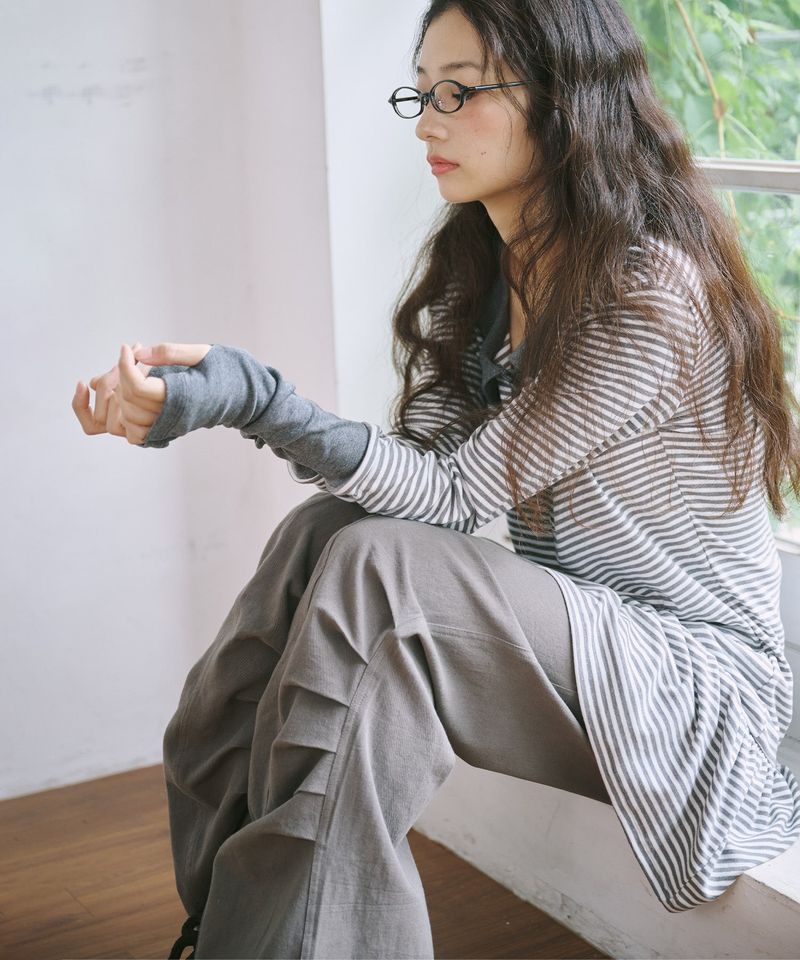 FOLDING SHIRRING PANTS - KHAKI GRAY
