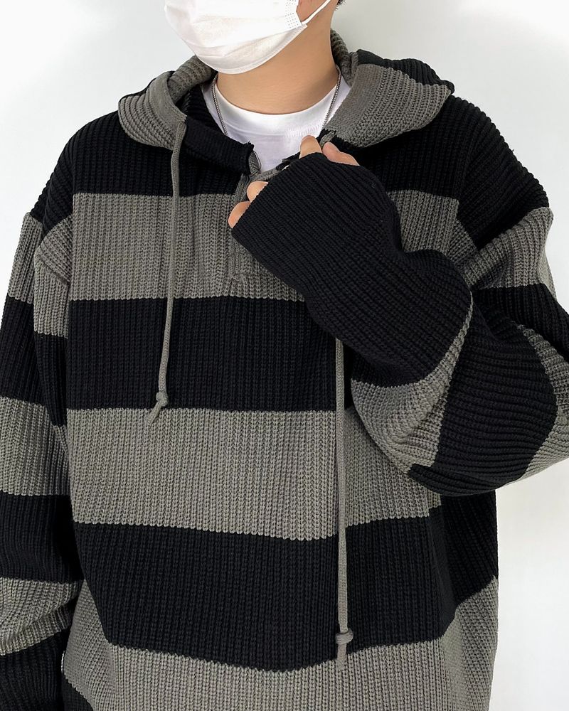 Stripe Warmer Hood-Knitwear
