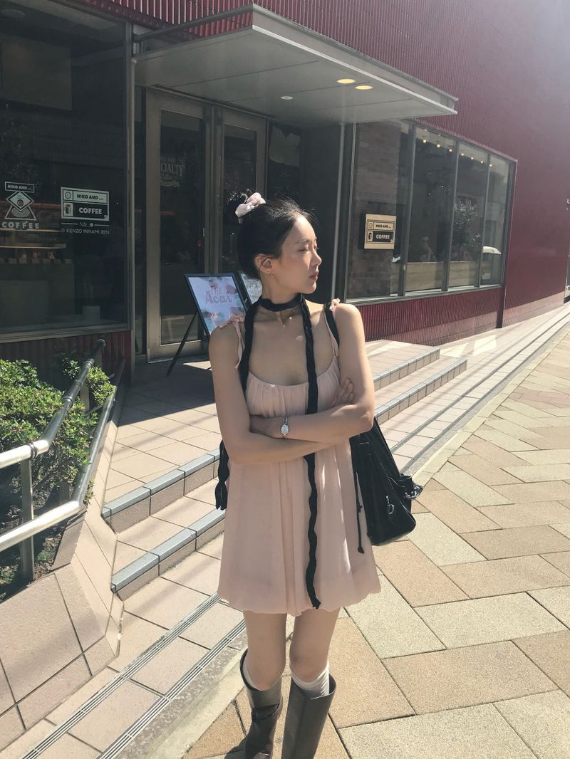 Peach Hug Ribbon Slip Pumkin Sleeveless Mini Dress