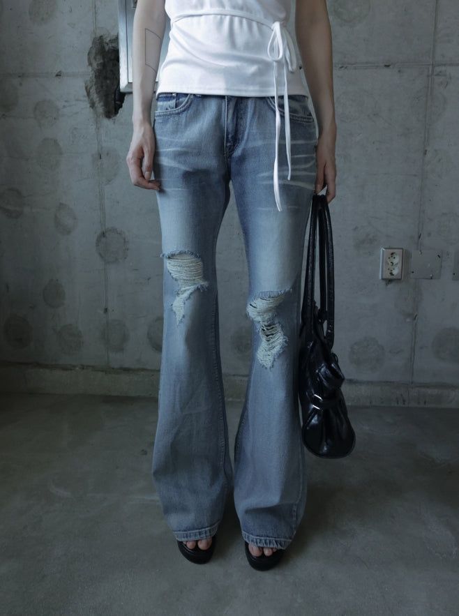 mnem（ムネム）の「Bluven Damaged Bootcut Denim（Pants）」