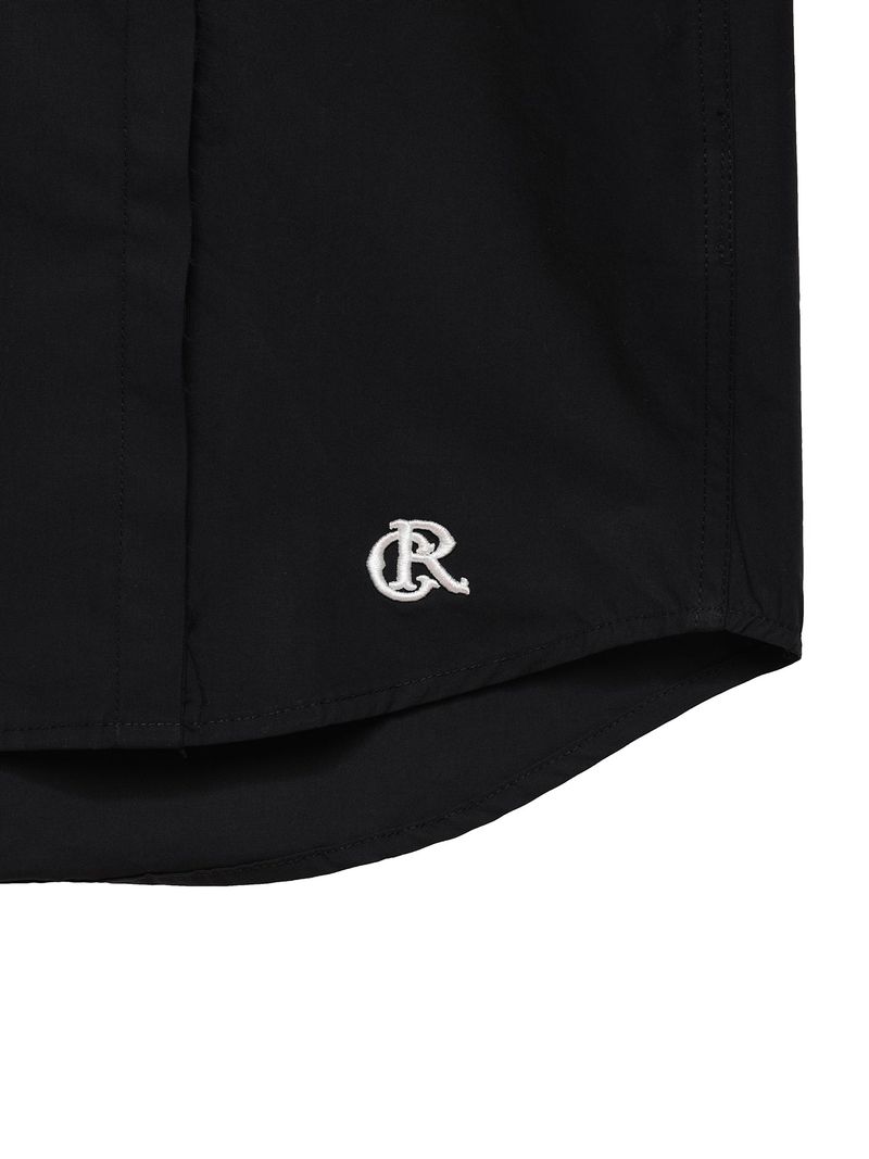 6CRAYON Patchwork Basic Black Cotton Poplin Embroidered Shirt