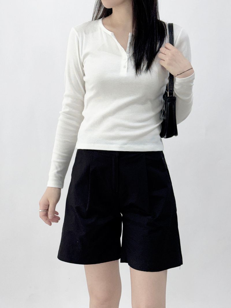 Mik Button Color Block Long Sleeve T-shirt
