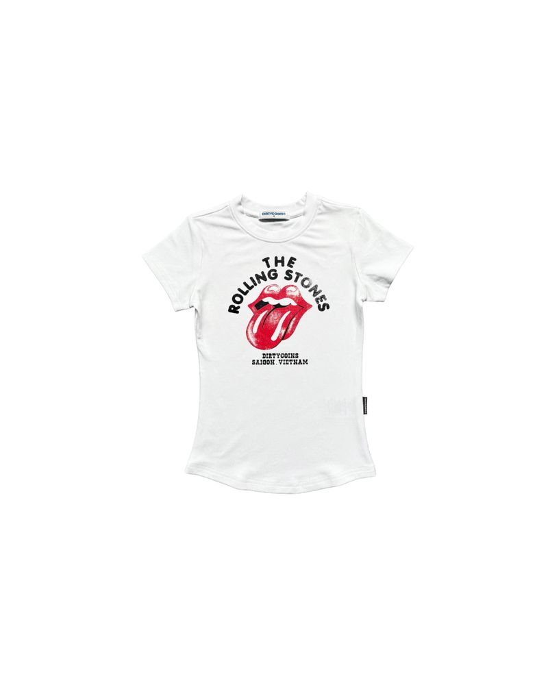 DirtyCoins（ダーティーコインズ）の「DC x The Rolling Stones Vintage Tongue Fitted Baby Tee White（Tops）」
