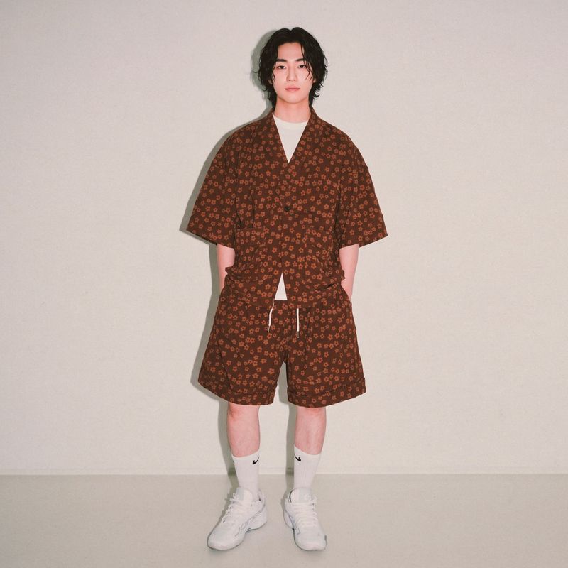 flower turn-up shorts_brown