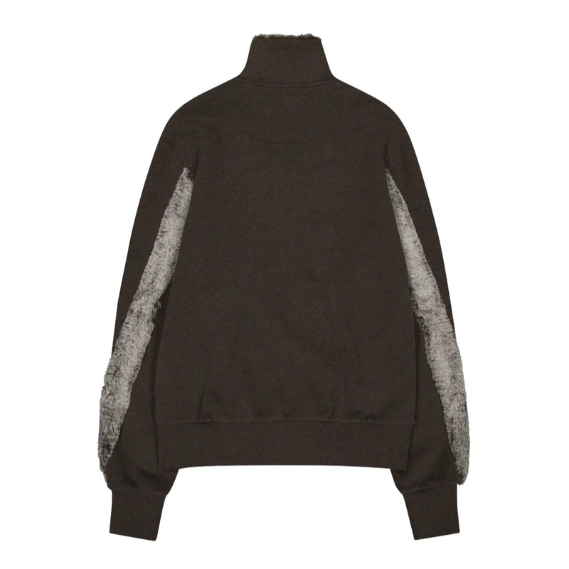 Fur Trim Jersey Zip-up / Stone Brown