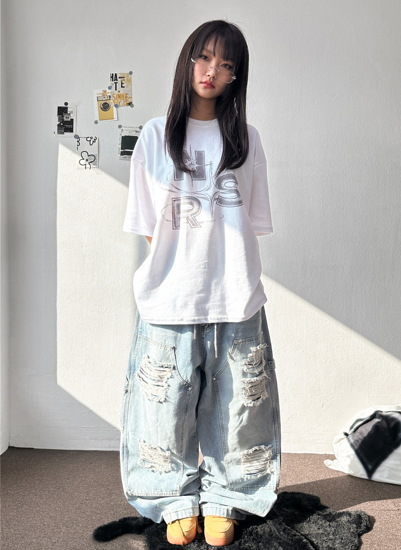 Coco Distressed Fringe Carpenter Denim Pants 2color