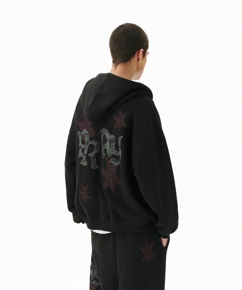 PRAY APPLIQUE ZIP UP HOODIE