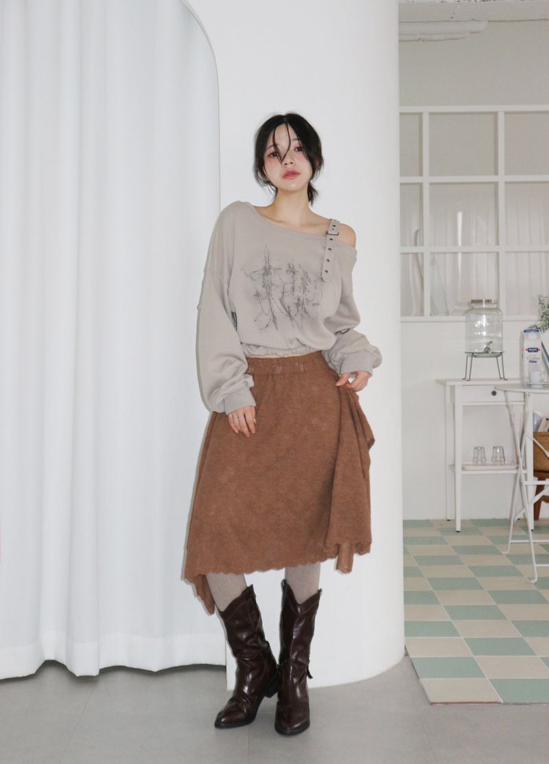 ナンバーTシャツレースバンディドニットアンバランススカート