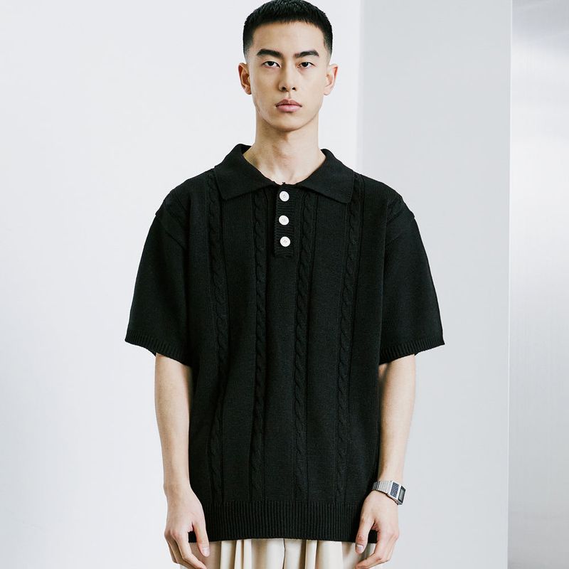 CHAIN CABLE COLLAR HALF KNIT BLACK