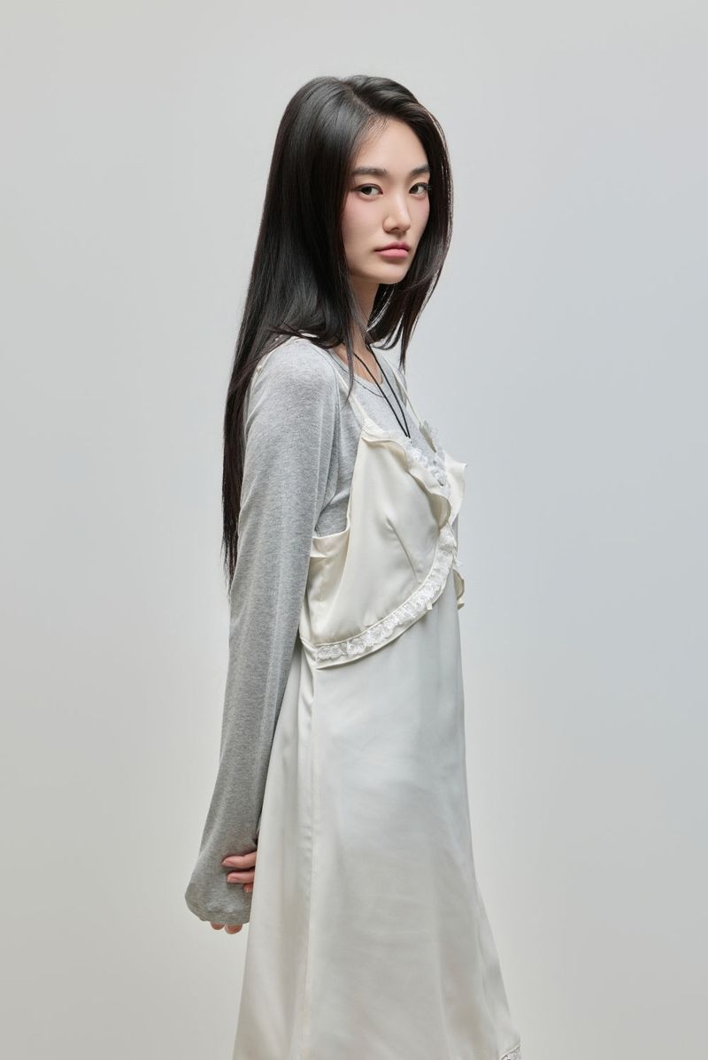Silky Lace Bustier Dress_Ivory