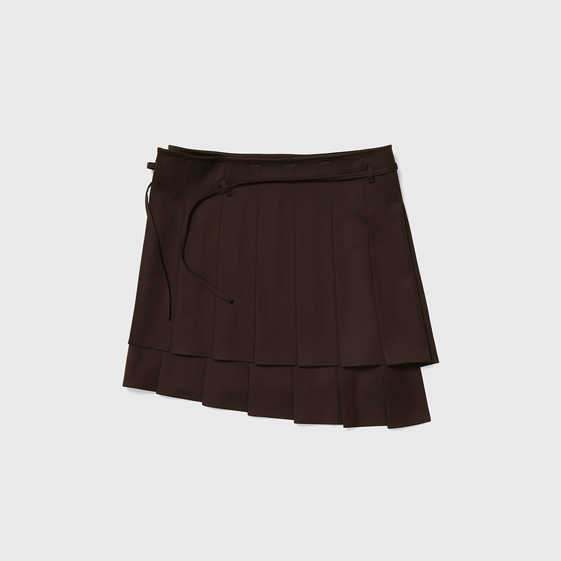 Pleated Wraparound Skirt Brown