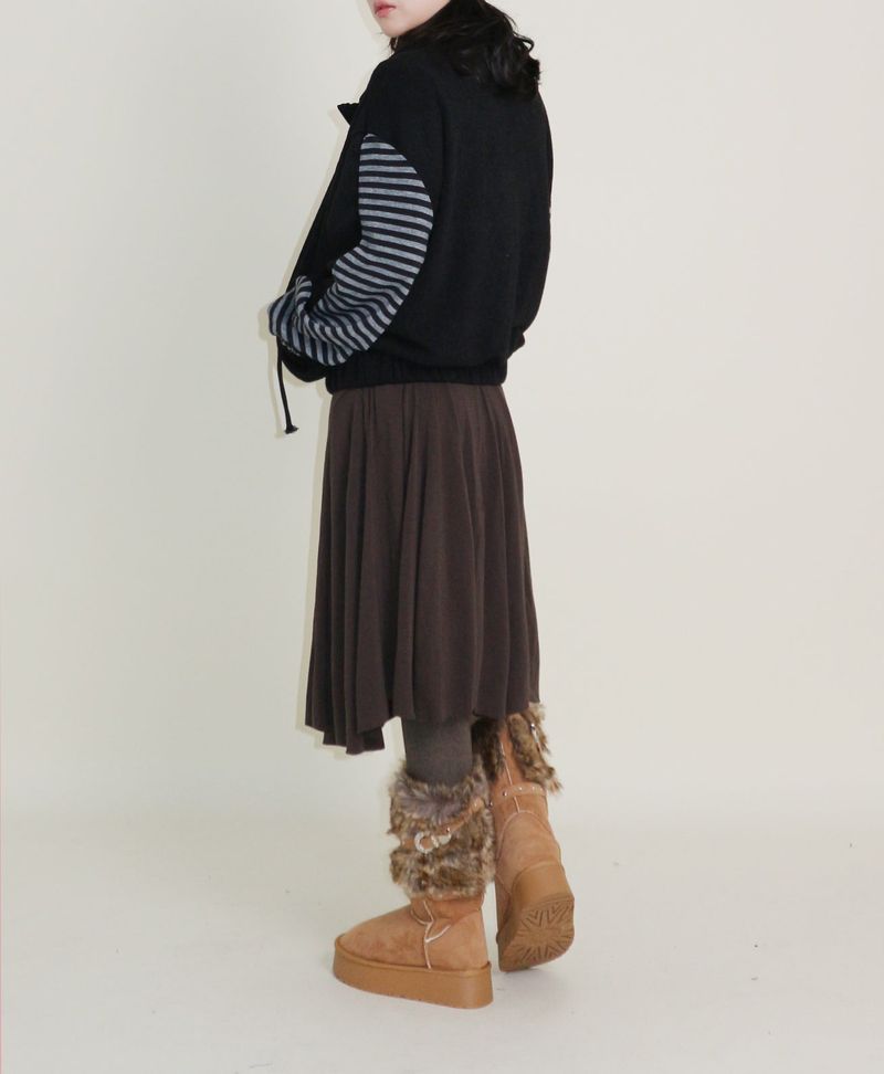 Hakata Stripe Coloring String Knitwear Zip-Up