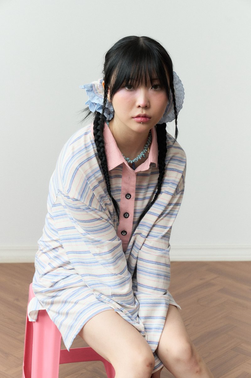 stripe lace scrunchie red / blue