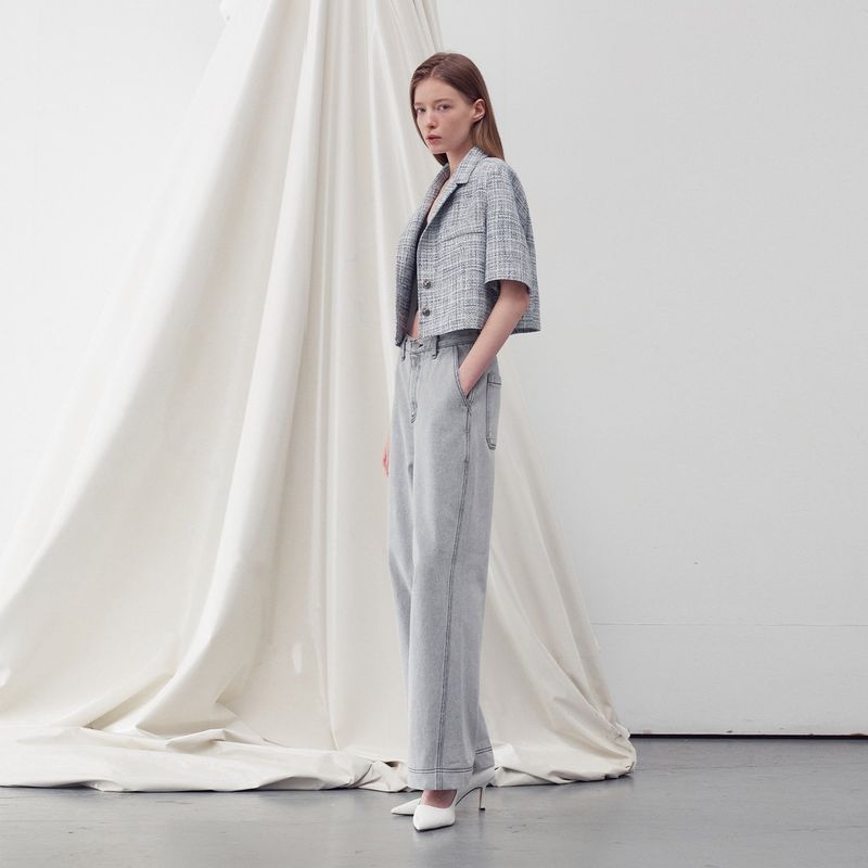 WASHED DENIM STRAIGHT LEG PANTS