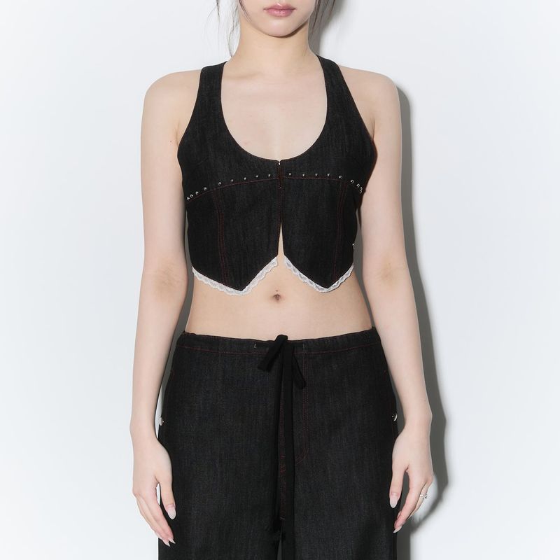 halter neck stud vest - indigo