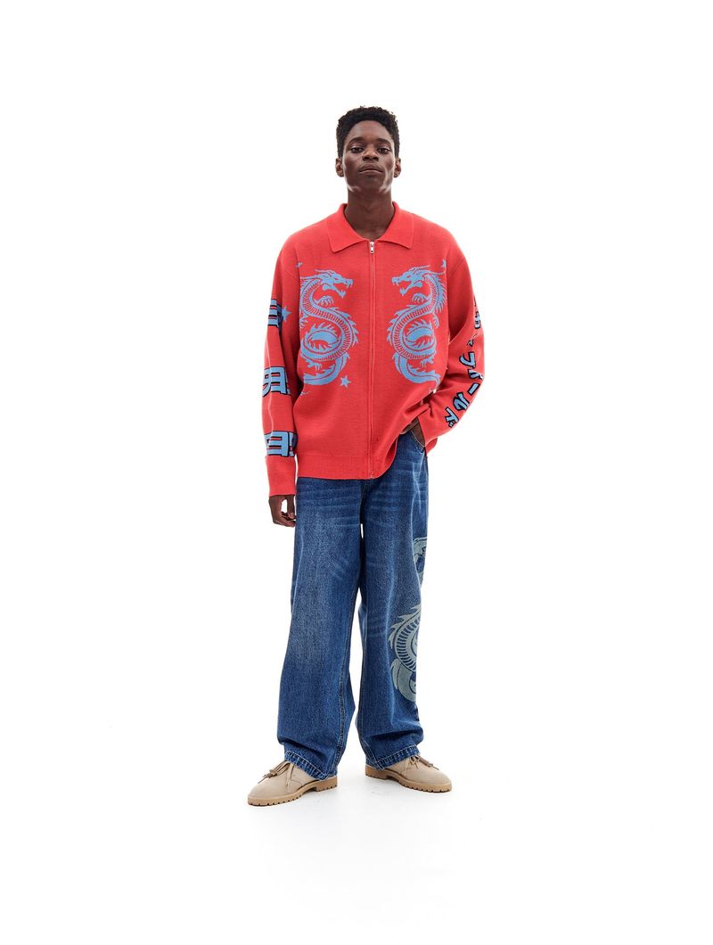 DRAGON KNIT ZIP-UP (SALMON)