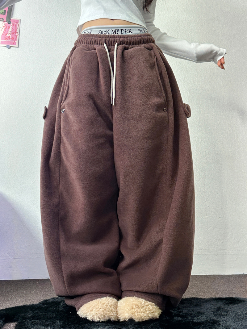 BOTH-SIDES FLEECE SNAP LONG PANTS 🧸🩵🤍6COLOR