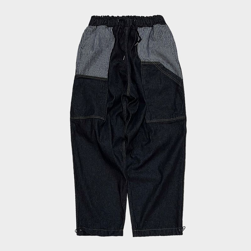 stripe patch denim pants_black