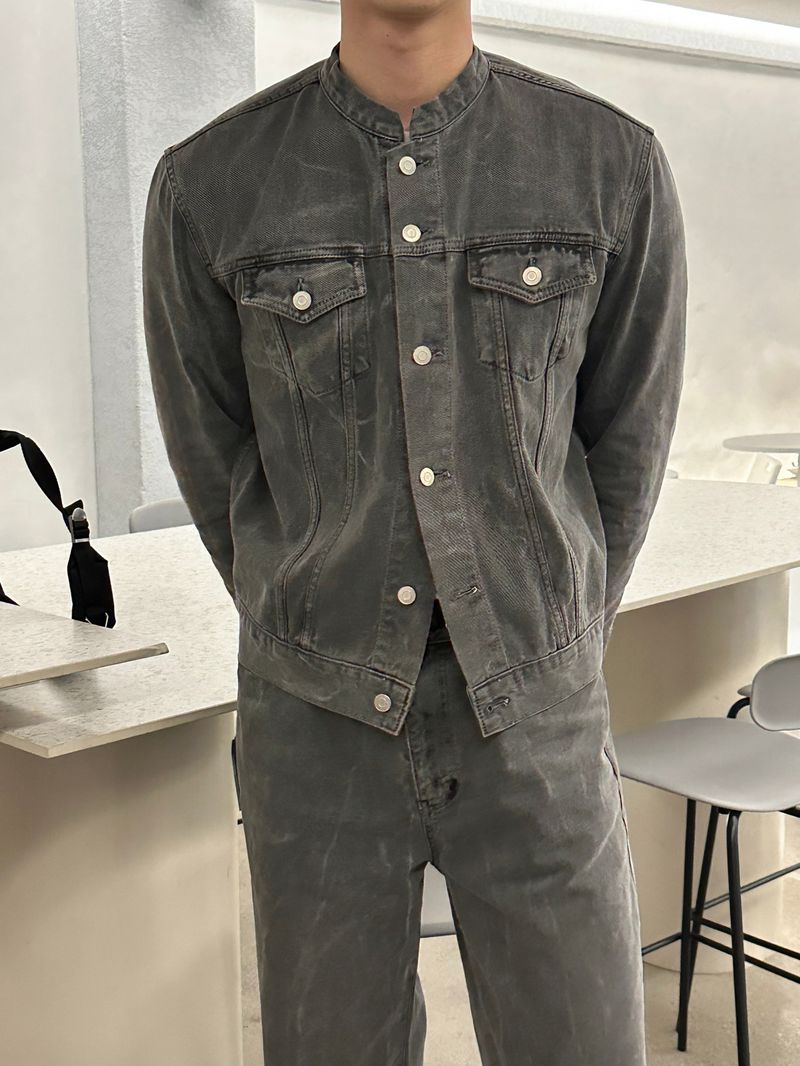 LMN Semi-Over China Setup Denim Jacket (Gray)
