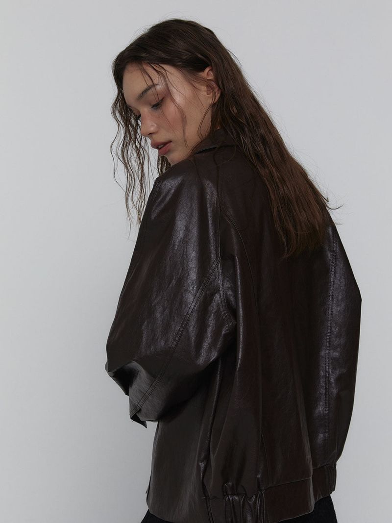 Eco Leather Bomber Jacket_Brown