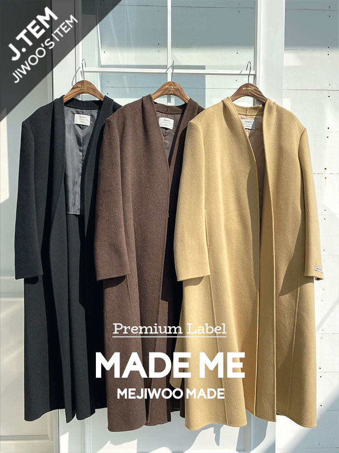 MEJIWOO（ミジウ）の「ノーボタン ベルト ハンドメイド ロングコート(ウール90)（Jackets/Outerwear）」