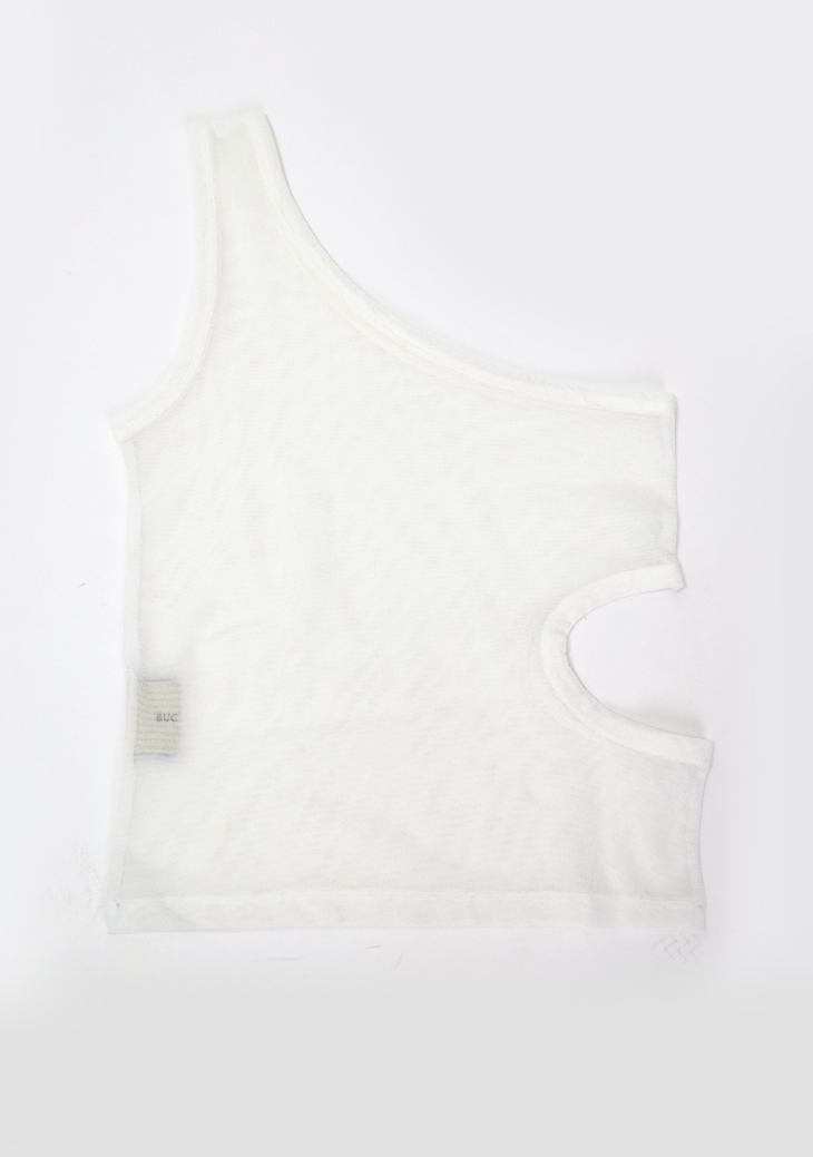 one shoulder mesh sleeveless(2color)
