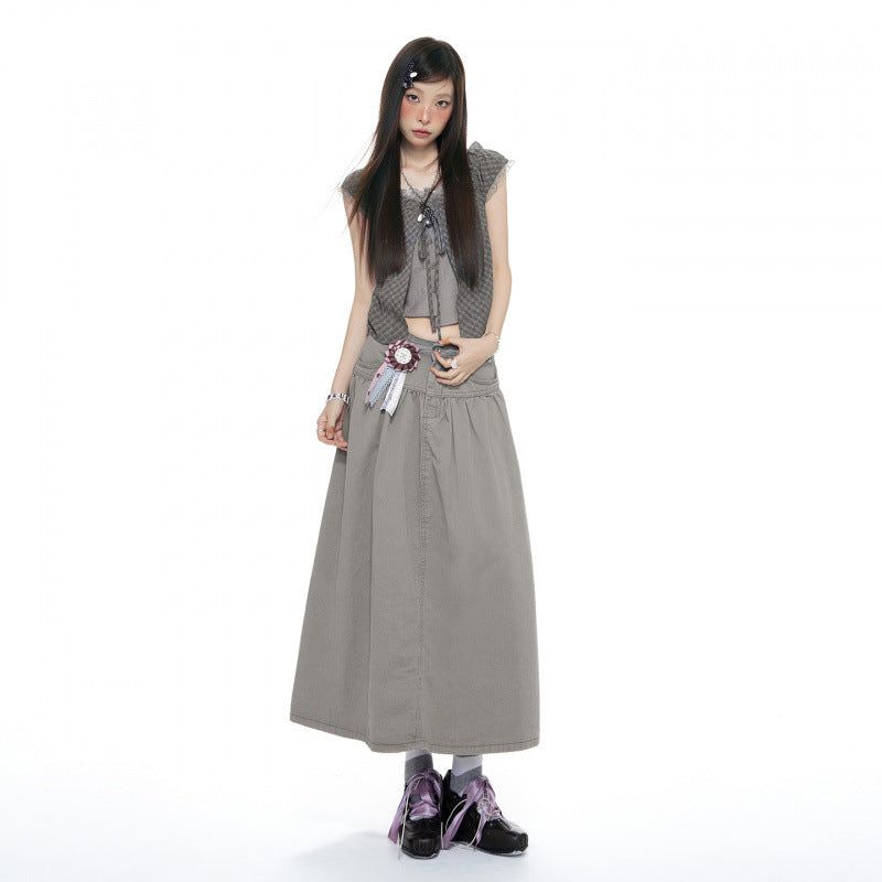 Low-Rise Denim Maxi Skirt